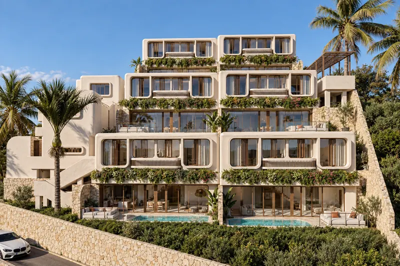 Las villas de Thalassa Hills escalonadas sobre la ladera